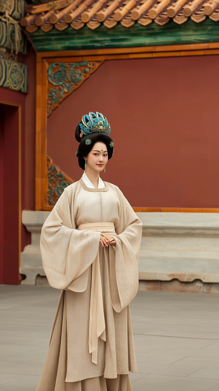 以中国文献内容做参考画一幅夏朝全身美女，要体现当时文化和服装特色，人物要像真人