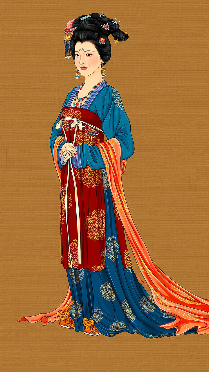 以中国文献内容做参考画一幅商朝全身照美女，背景要体现当时文化，服装要穿当时朝代的，人物要像真人