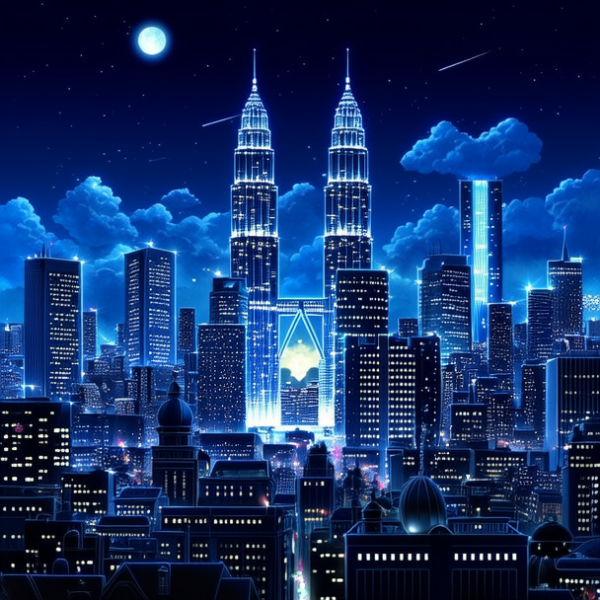 明亮的动漫城市夜景