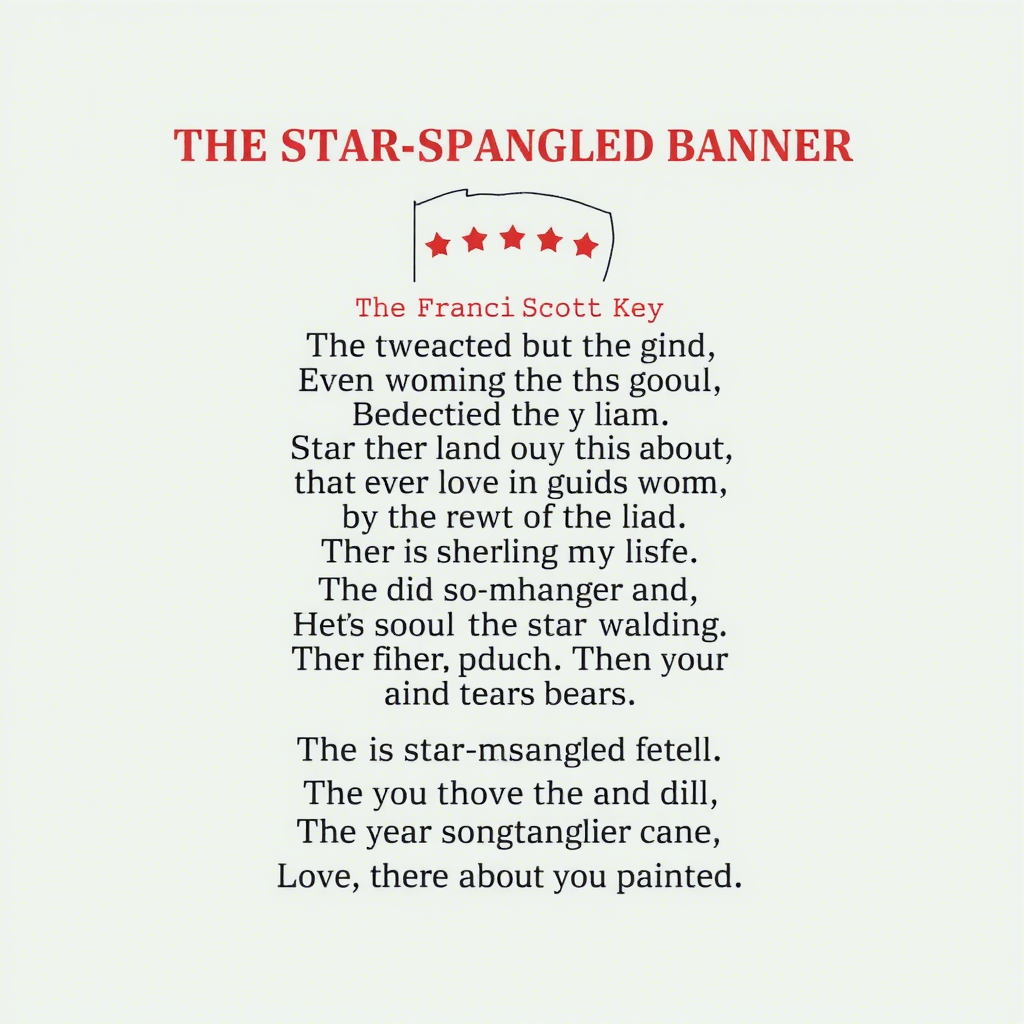 《星条旗》 (The Star-Spangled Banner) - 弗朗西斯·斯科特·基（Francis Scott Key）创作的歌词被绘制成画作，象征美国的国旗。