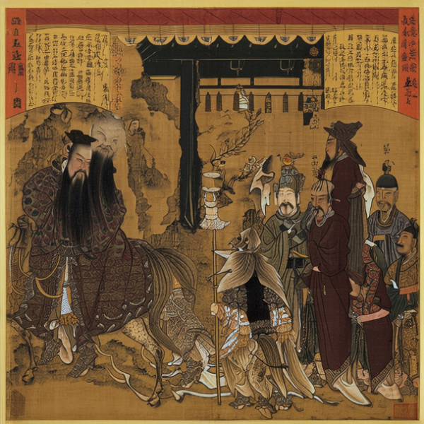 《步辇图》：唐代阎立本的作品，描绘了唐太宗接见吐谷浑使臣的场景，展现了唐代宫廷的庄严与和谐。