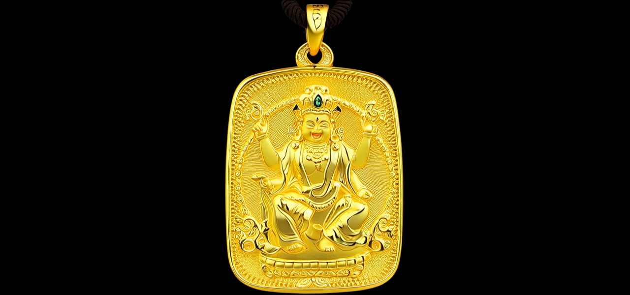 黄金财神吊坠图片