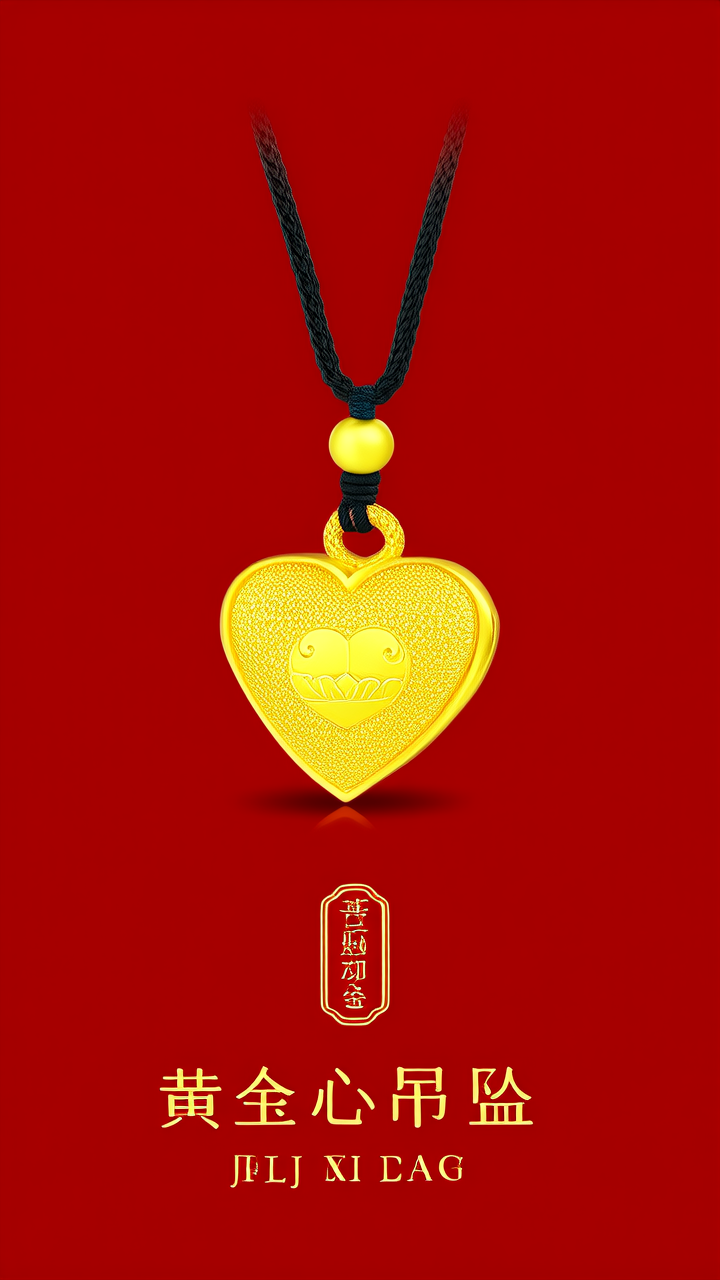 黄金桃心吊坠图片